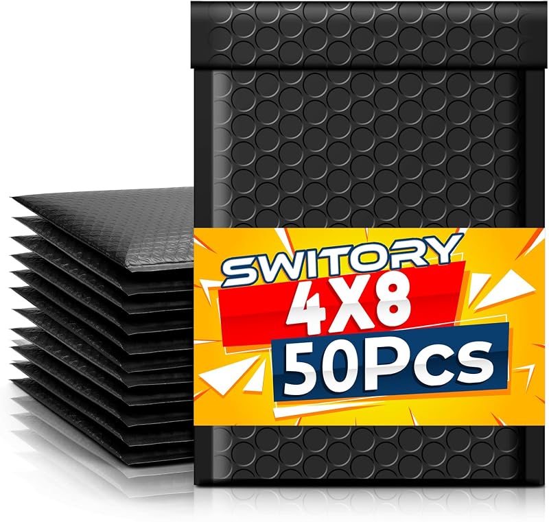 Switory Black Bubble Mailers 50 Pack A6 4x7 In Self-Adhesive Padded Envelopes