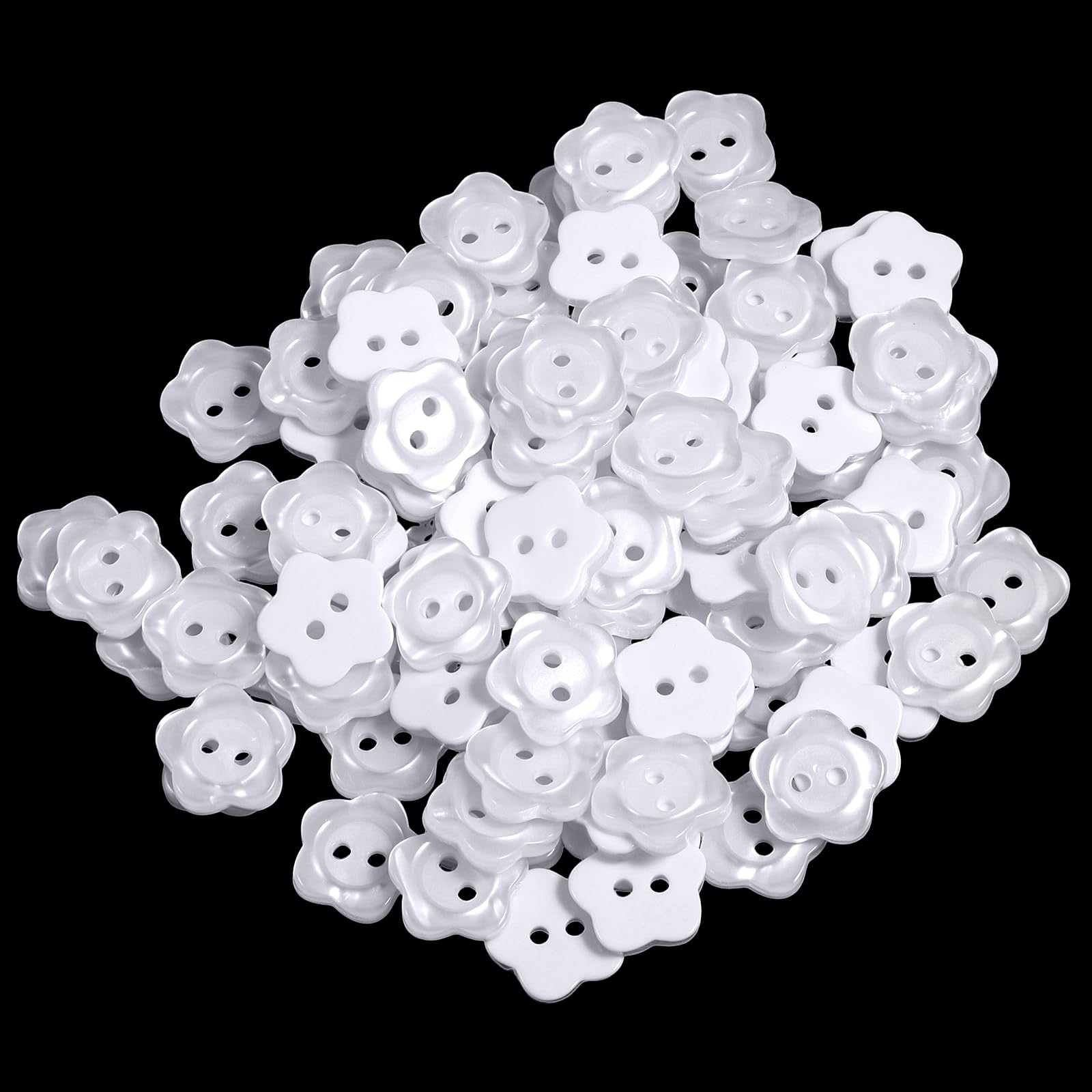 Photo 1 of 100 Pcs Flower Shape Buttons 5/8inch 15mm White Resin Button Translucent Spring Resin Flower Shaped 2 Hole Sewing Buttons for Clothes Sewing Crafts Decorations
