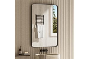 JISOSO Black Bathroom Mirror, 20 x 30 Inch Wall Mounted Vanity Mirror with Rounded Corner Metal Framed, Tempered Glass, Anti-Rust(Horizontal/Vertical)