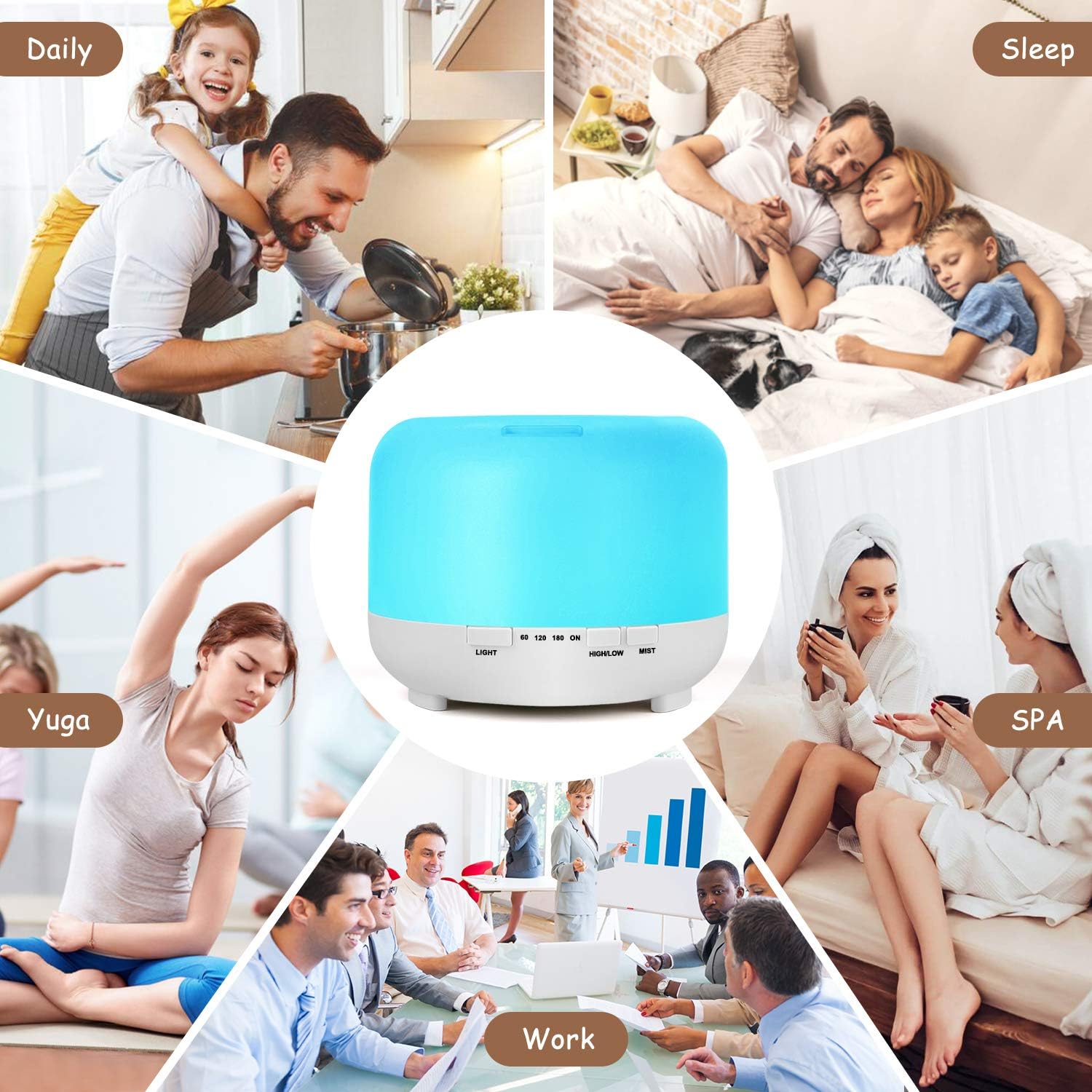 Tenswall Essential Oil Diffuser, 500ml l Diffusers for Essential Oils with Remote Control, Aromatherapy Diffuser Ultrasonic Humidifier with 7 Color LED Lights & Waterless Auto-Off: Home & Kitchen