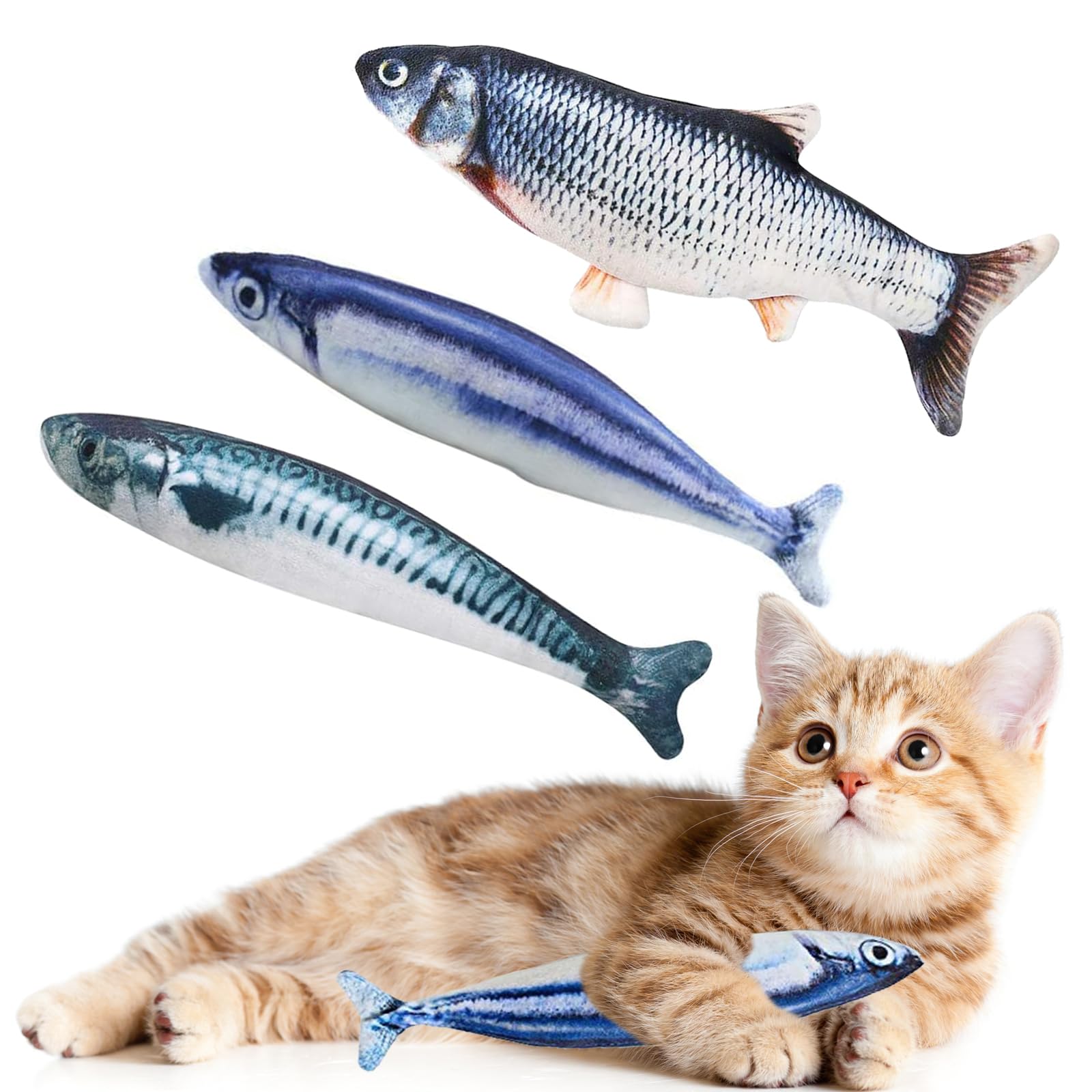 jiuhao Catnip Fish Toys for Cats,3 Pack Catnip Toy Interactive Plush for Indoor Cats Toys - Scratch Chewing Teeth Grinding Pillow Cleaning Kick Bite Resistant for Kitten Toy