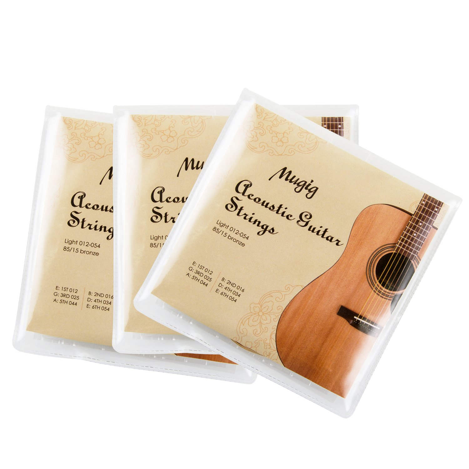 Mugig Acoustic Guitar Strings in Bronze for Acoustic Guitar Package of 3 sets 012-054