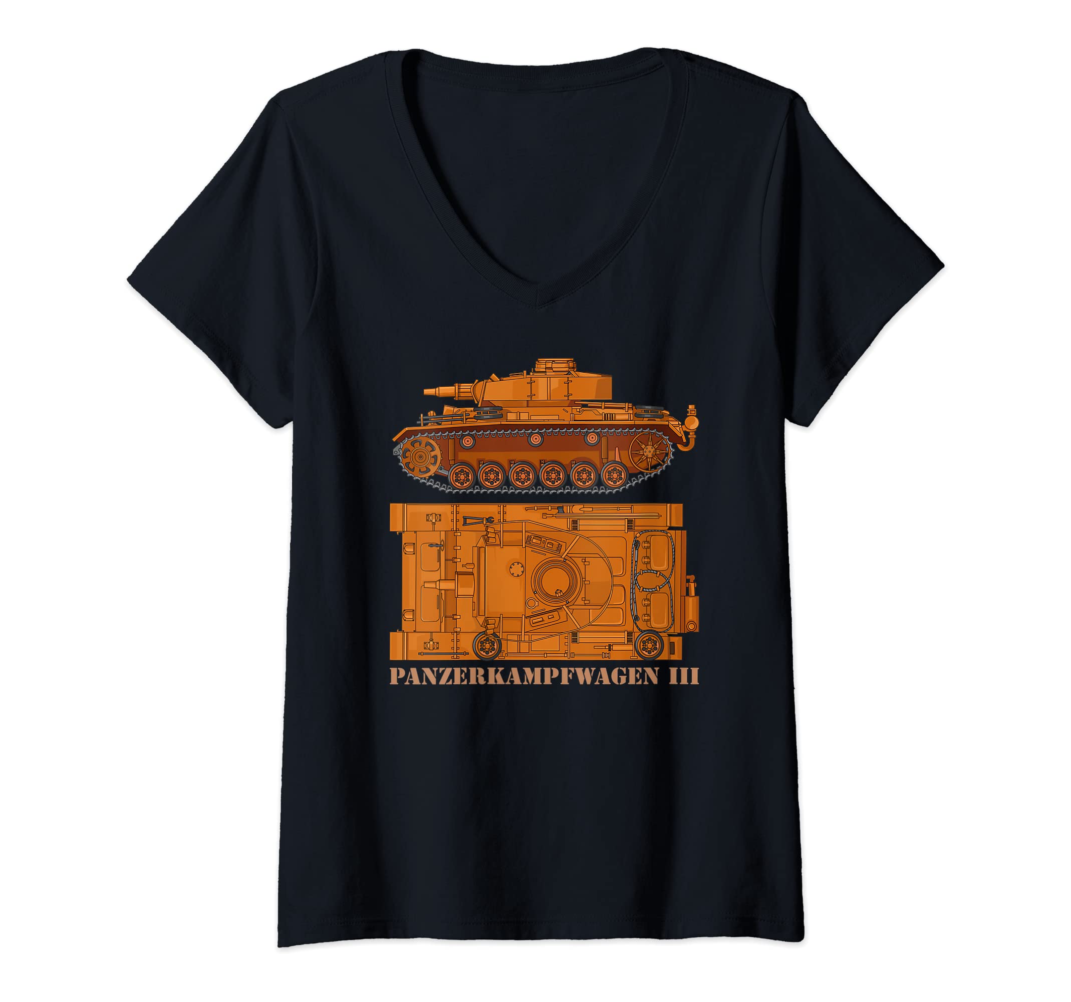 Womens Panzer III German WW2 Tank Panzerkampfwagen 3 Tanks Diagrams V-Neck T-Shirt