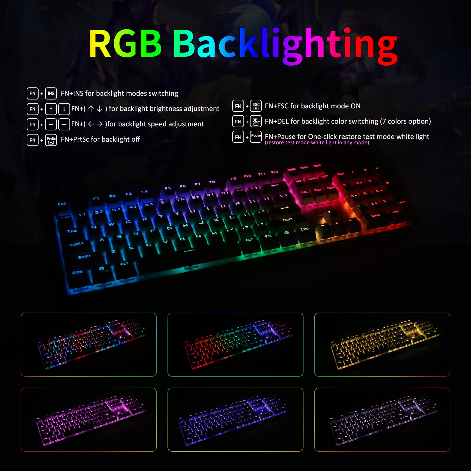HUO JI E-Yooso Z-88 RGB Mechanical Gaming Keyboard USB Wired, Customizable RGB Backlit, Blue Switches - Clicky, Metal Panel, 104 Keys for Mac, PC, Silver+White