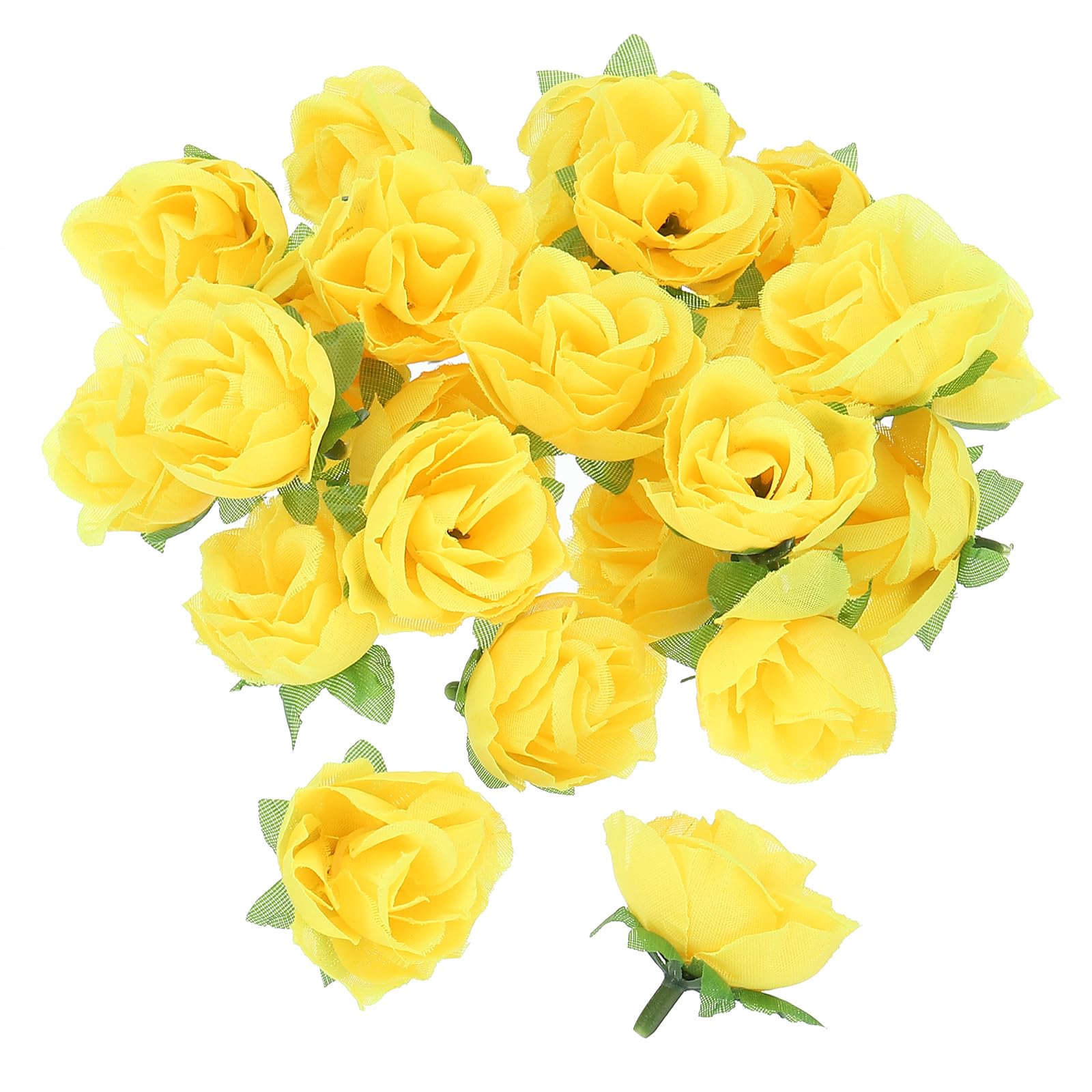PATIKIL Mini Rose Artificial Flowers Bulk 1.2 Inch, 50 Pcs Silk Cloth Small Fake Flower Heads for Wedding Crafts Home Decor Decoration Party, Yellow