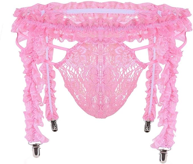 iiniim Herren Strings Bikini Briefs Spitze Sissy Panties mit Strumpfhalter M/&auml;nner G-String Tanga Thong Dessous Unterw/&auml;sche
