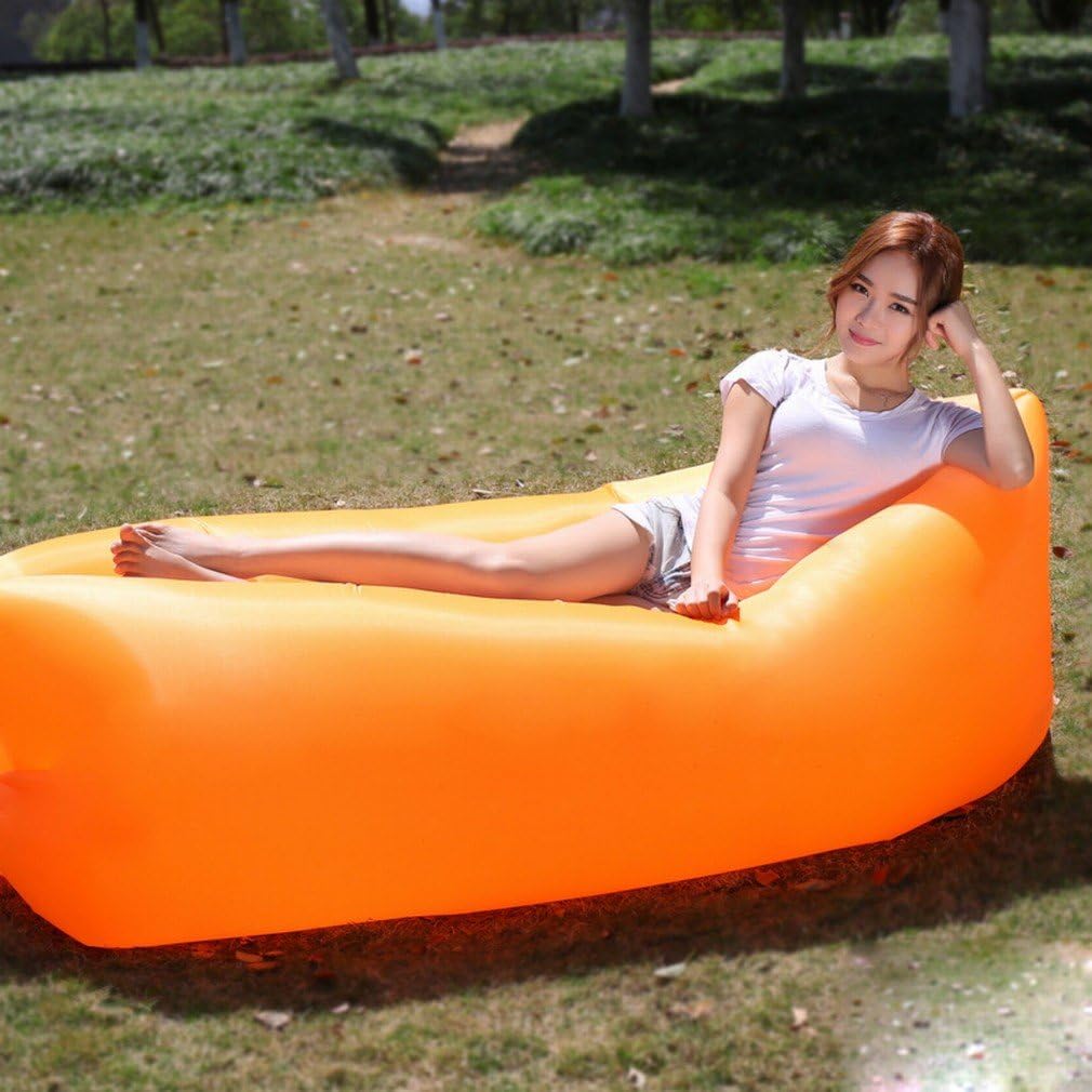 Outdoor Sofa Portable Lazy Couch Folded Inflatable Beach Lazy Sleeping Bag Air Sofa,Orange, 250*75cm