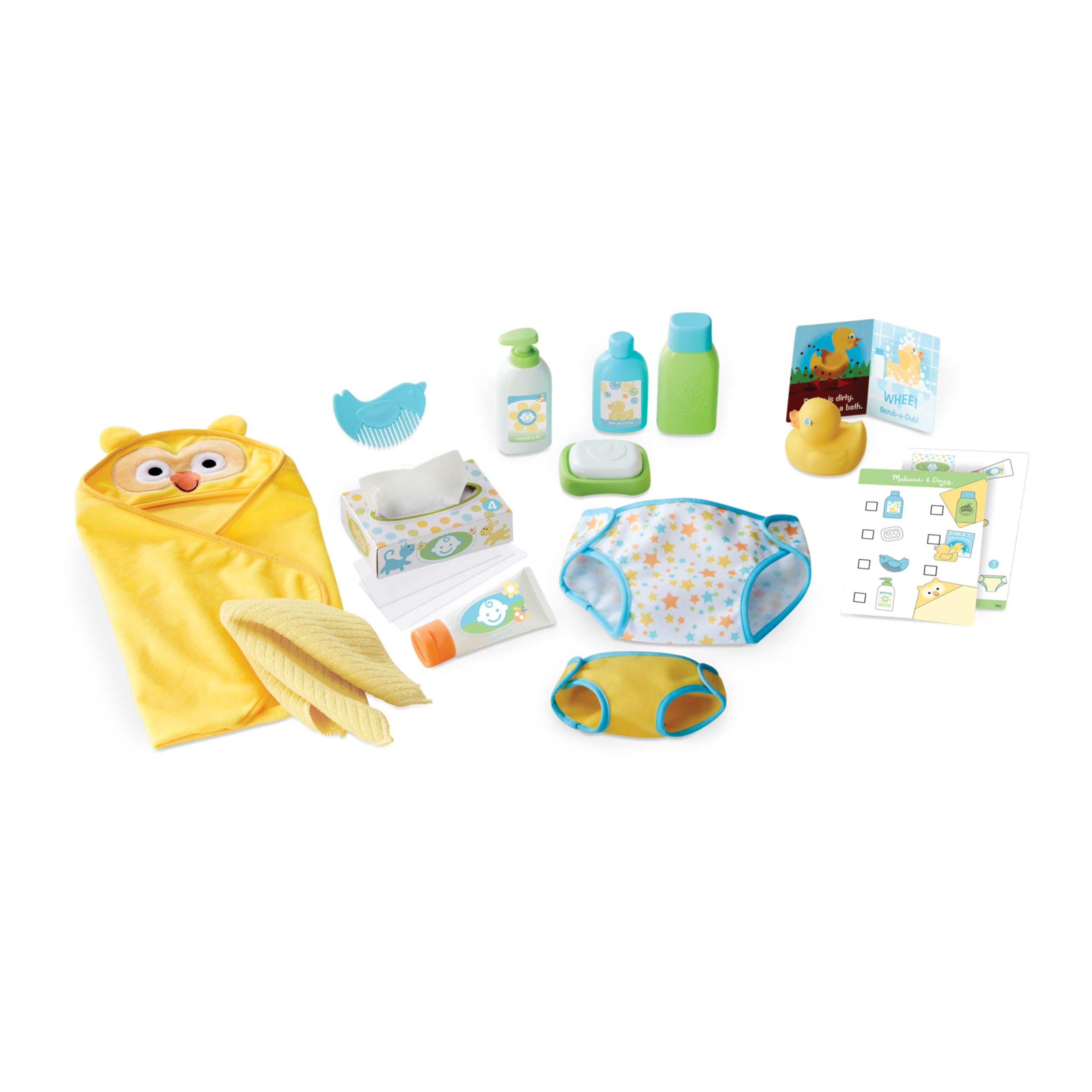Melissa & Doug Mine to Love Changing & Bath Time Play Set for Dolls (Diapers, Pretend Shampoo, Wipes, Towel, More, 19 Pieces)