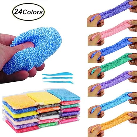 Swallowzy Fluffy Slime Kit, Flauschige Floam Schleim Snow Slime with Beads Schlamm DIY Spielzeug für Kinder Erwachsene 24 Far