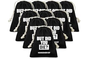 Remifala 10 Pack But Did You Die Hangover Kit Bags Hangover Recovery Survival Kit, Black Drawstring Pouch Bag, Wedding Bachelorette Party Trip Kit Favor, Bridal Shower Bridesmaid Recovery Kit Bag