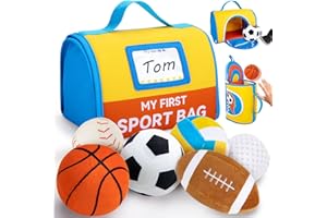 teytoy My First Sports Bag for Baby,Stuffed Plush Playset with Soft Basketball,Baseball,Football,Soccer,Golf Ball,Volleyball Baby Birthday Gift Toys for 1 Year Old Boys Girls