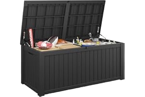 LHBGO 180 Gallon Deck Box, Resin Outdoor Storage Box, Waterproof and UV Resistant Lightweight Storage Deck Box for Garden Tools, Supplies, Toys