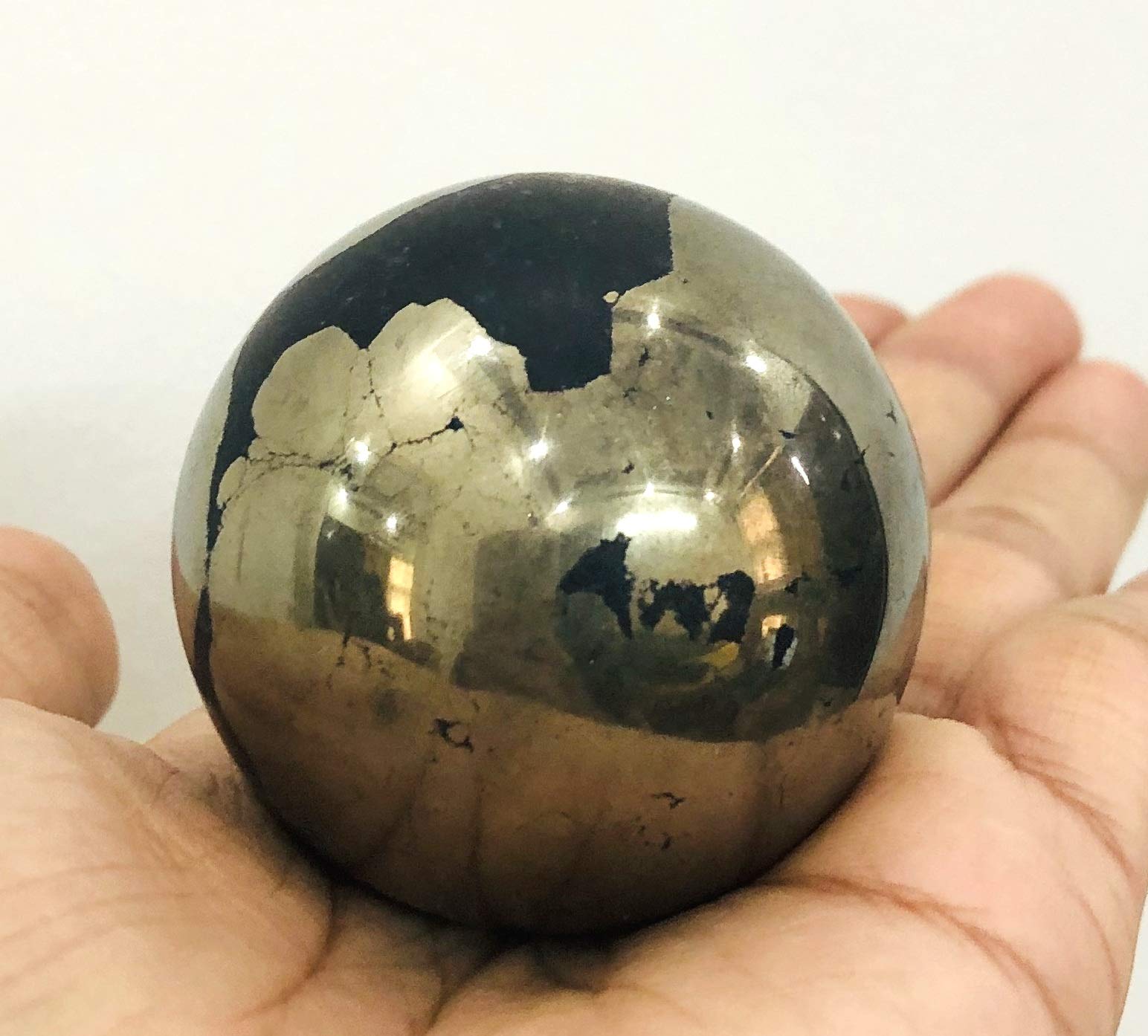 CRYSTALMIRACLE Golden Pyrite Sphere Healing Reiki Feng Shui Home Office Gift Meditation Handcrafted