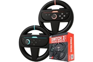 Orzly Steering Wheels – Compatible with Switch 2 (2025 Console) – Twin Pack Racing Wheel Accessories for Joy-Con Controllers and Kart Racing Games (2 Black Wheels)