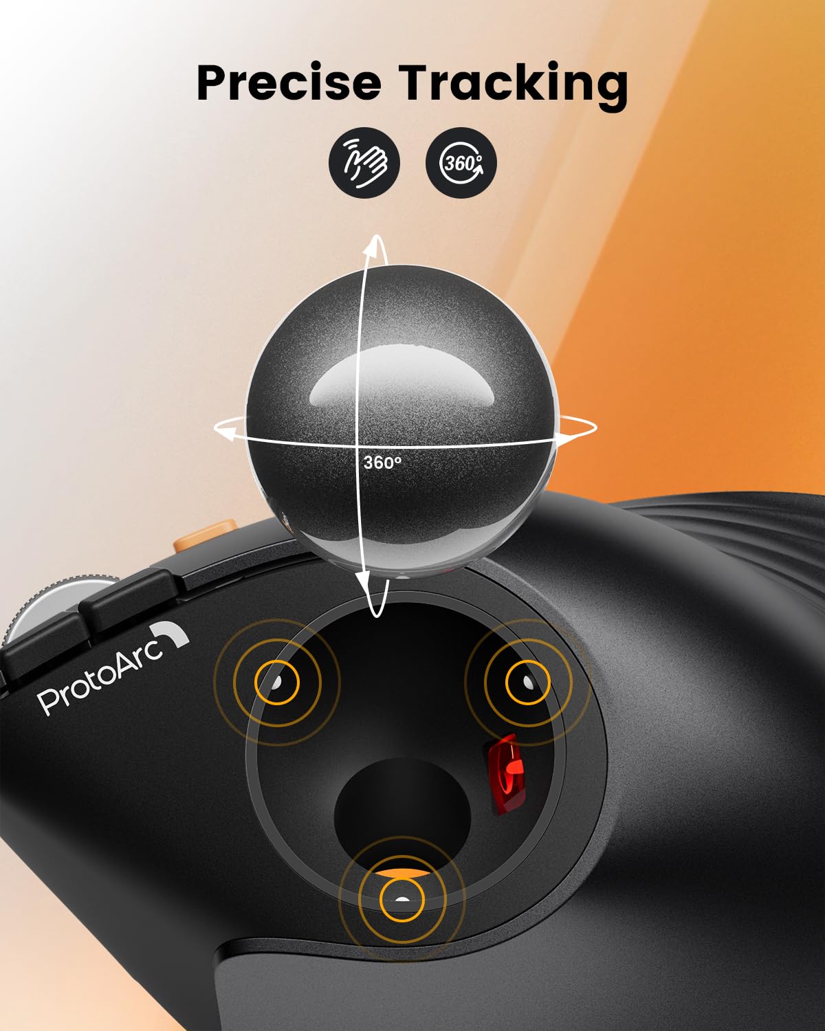ProtoArc EM05 NL Vertikale Trackball Maus, Kabellos Bluetooth Rollerball Maus mit Fingerbedienung, Wiederaufladbare, 3-Geräte Verbindung, Kompatibel mit iPad Mac PC Laptop - Schwarz 4