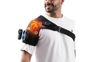 HOMRELEXA Cordless Shoulder Heating Pad with Magnetic Detachable Remote Control - Heated Massager Shoulder Brace with 5 Vibration Modes & 5 Heating Levels, Gift for Men Women, Black
