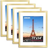 FIXSMITH 11x14 Picture Frame Bulk-4 Pack, Photo Frame with HD Plexiglass, Display Pictures 8x10 with Mat or 11x14 Without Mat, Gold Picture Frames Collage Wall Decor, Gallary Wall Frame