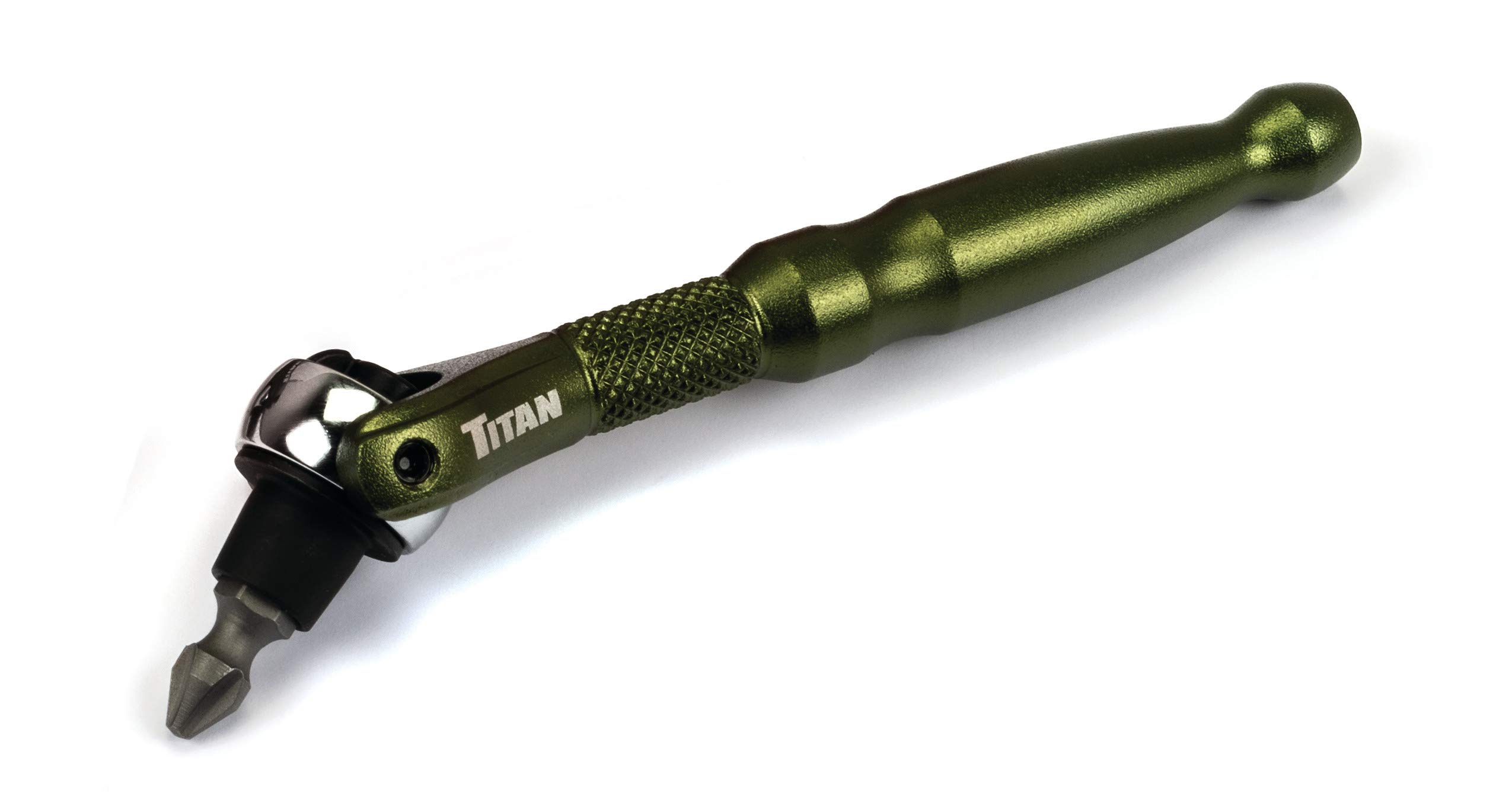 Titan Tools 11325 1/4-Inch Drive x 4-Inch 90-Tooth Swivel Head Micro Ratcheting Bit Driver - Green