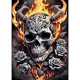HEIBAGO Skull Diamond Art Kits for Adults, Halloween 5D Diamond Painting Kits for Adult Beginners, Full Round Drill Skeleton Gem Art Kits for Home Wall Decor Gifts, 12x16inch