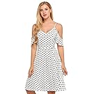 Finejo Women Sexy Cut Out Cold Shoulder Adjustable Spaghetti Straps Swing Dress