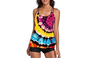 B2prity Tankini Swimsuits for Women Two Piece Bathing Suits Tummy Control Long Torso Tank Tops with Shorts