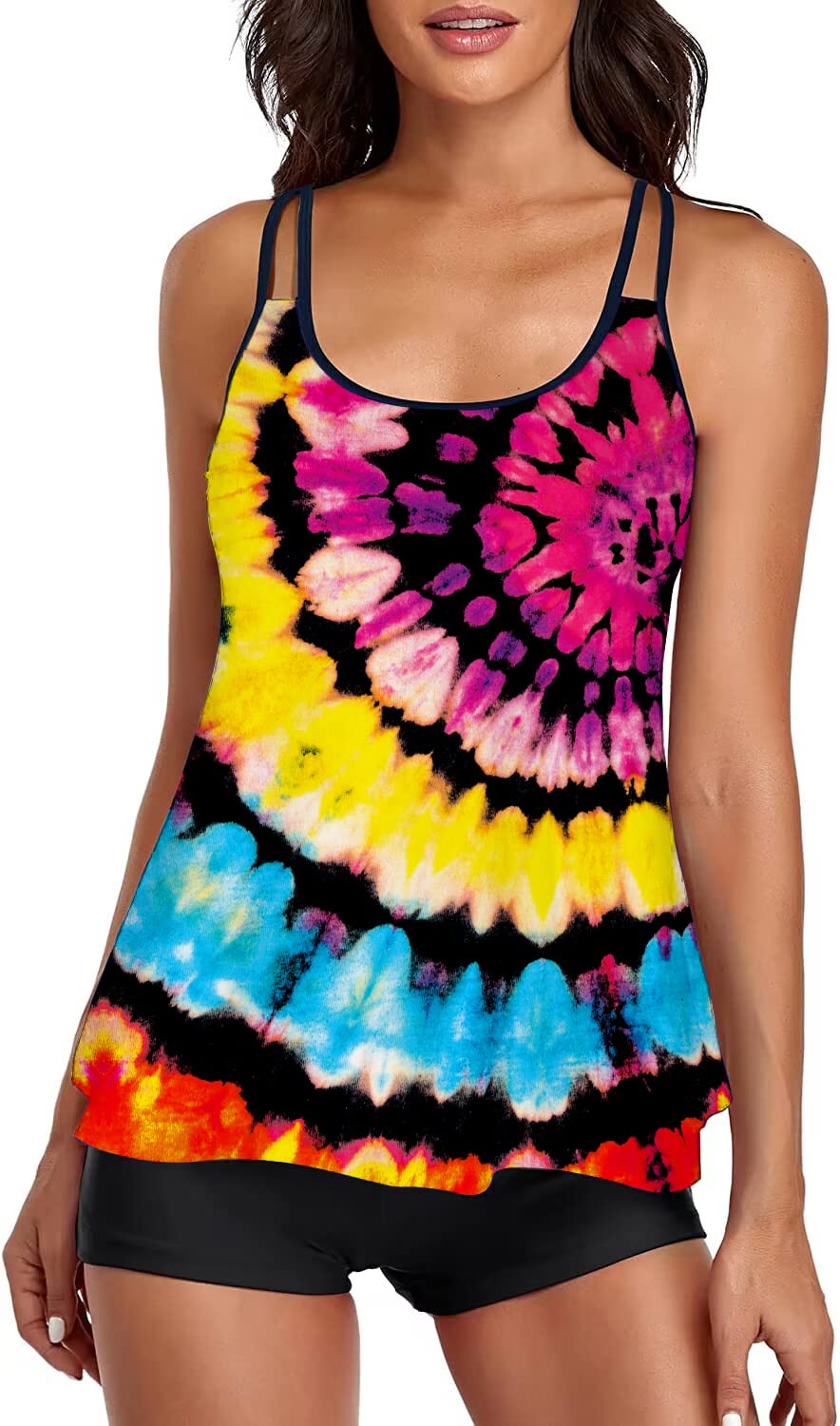 Photo 1 of B2prity Tankini Swimsuits for Women Two Piece Bathing Suits Tummy Control Long Torso Tank Tops with Shorts