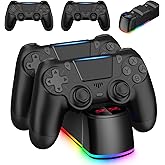 Fisherg 2 Pack Controllers with Charging Dock Station for PS4 Controller, Wireless Controller Compatible with PS4/Pro/Slim Consoles, with LED Charging Dock, Black