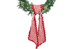 Ftuuo Wreath Sash for Front Door Red White Buffalo Plaid Cotton Wreath Satin Sash Garland Ribbon Accessories for Wreaths Yard Doorway Indoor Outdoor Bow Bridal Shower Home Decor,5.11 x 54.33