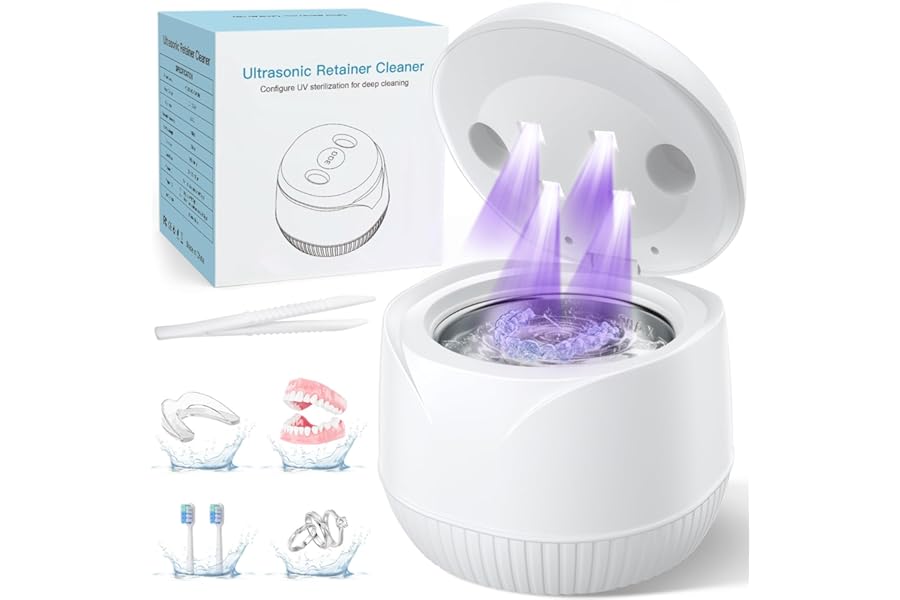 Dental Ultrasonic Retainer Cleaner Machine: 45kHz Dental Cleaning Pod with Digital Timer & 200ML, Deep Cleaning for Dentures, Mouth Guards, Aligners, Night Guards, Braces, Toothbrush Heads & Jewelry