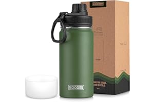 koodee 16 oz Water Bottle Stainless Steel Double Wall Vacuum Insulated Wide Mouth Water Bottle with Leakproof Spout Lid-Reusable Metal WaterFlask BPA Free (Grass Green)