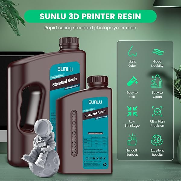 SUNLU 3D PRINTER RESIN 4KG, FAST CURING STANDARD 3D RESIN FOR MOST RESIN 3D PRINTERS, 395 TO 405NM UV CURING 3D PRINTING LIQUID PHOTOPOLYMER RESIN, LOW SHRINKAGE AND HIGH PRECISION, 4000G, GREY