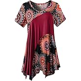 LARACE Plus Size Tops for Women V Neck Summer Shirt Short Sleeve Blouses Patchwork Tunics