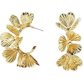 Chunky Flower Hoop Earrings for Women 14K Gold Plated Boho Hoops Hypoallergenic Dangling Big Floral Earrings Trendy Jewelry Gifts