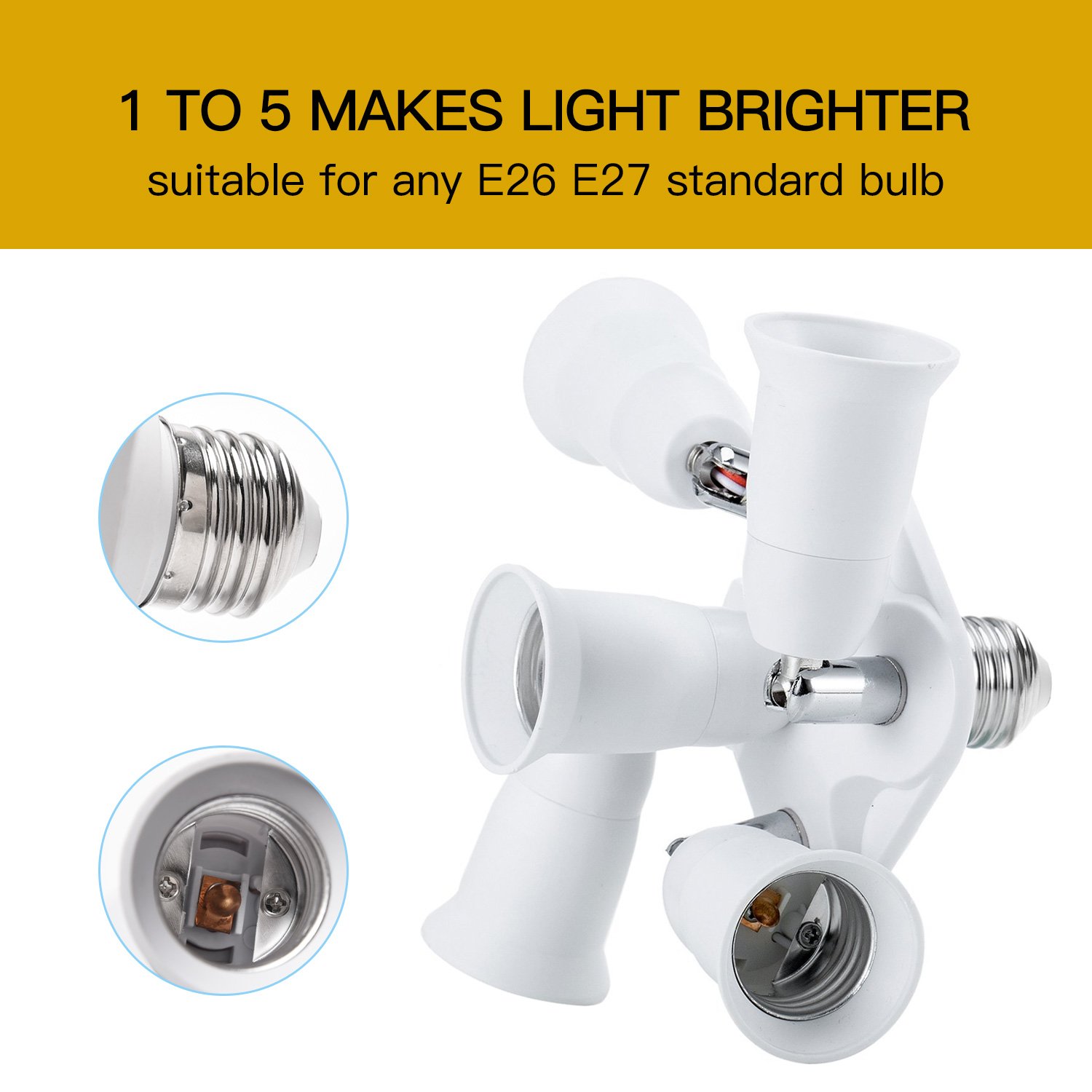 JACKYLED 5 in 1 Light Socket Splitter E26 E27 Adapter Converter for