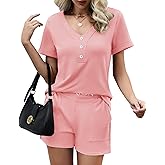 LOMON Womens Fashion 2 Piece Outfits Short Sleeve Tops Set Matching Shorts Loungewear Tracksuit Lounge Sets