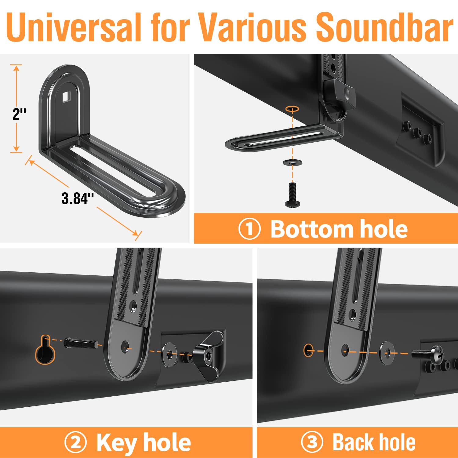ELIVED Soundbar Mount, Sound Bar TV Bracket, for Mounting Above or Under TV, Fits Most Sound Bars Up to 15 Lbs, Tool-Free Knob Adjustable, for 23-90