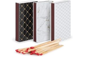 TRIBELLO Box Matches, Long Wooden Matches, Strike on Box - Kitchen Matches - Decorative Candle and Fireplace Wood Matches- 3 Pack - 135 Matches Total - (Geometric Design)