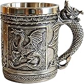 CUZOKOLA Medieval Dragon Mug Dungeons and Dragons Cup Beer Mug Beer Stein for Game Thrones Gifts Party Decor -Stainless Steel Tankard Dragon Coffee Mug 14oz Drinking Cup Dnd Gifts for Men Father's Day