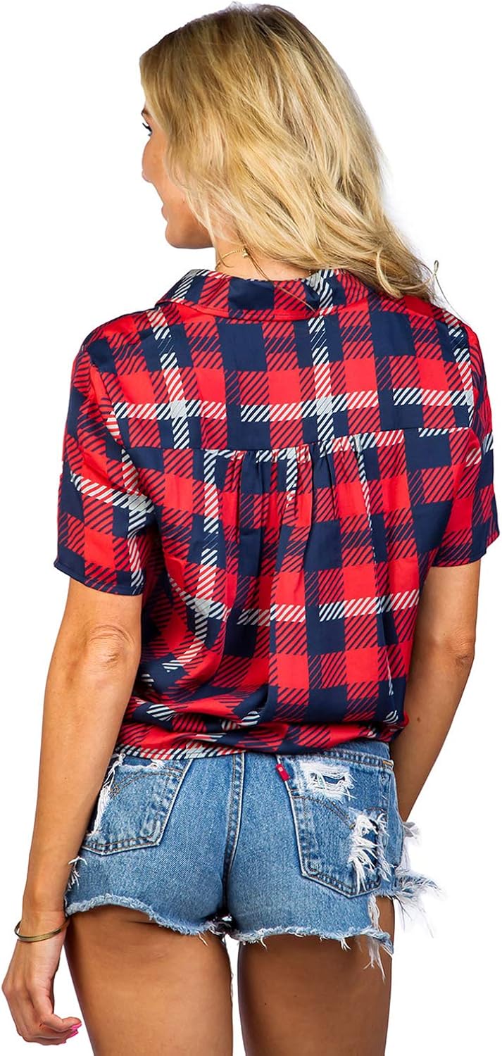 Tipsy Elves Funny Cute Red White and Blue Women's Short Sleeve Button Down Shirts for Summer: Clothing