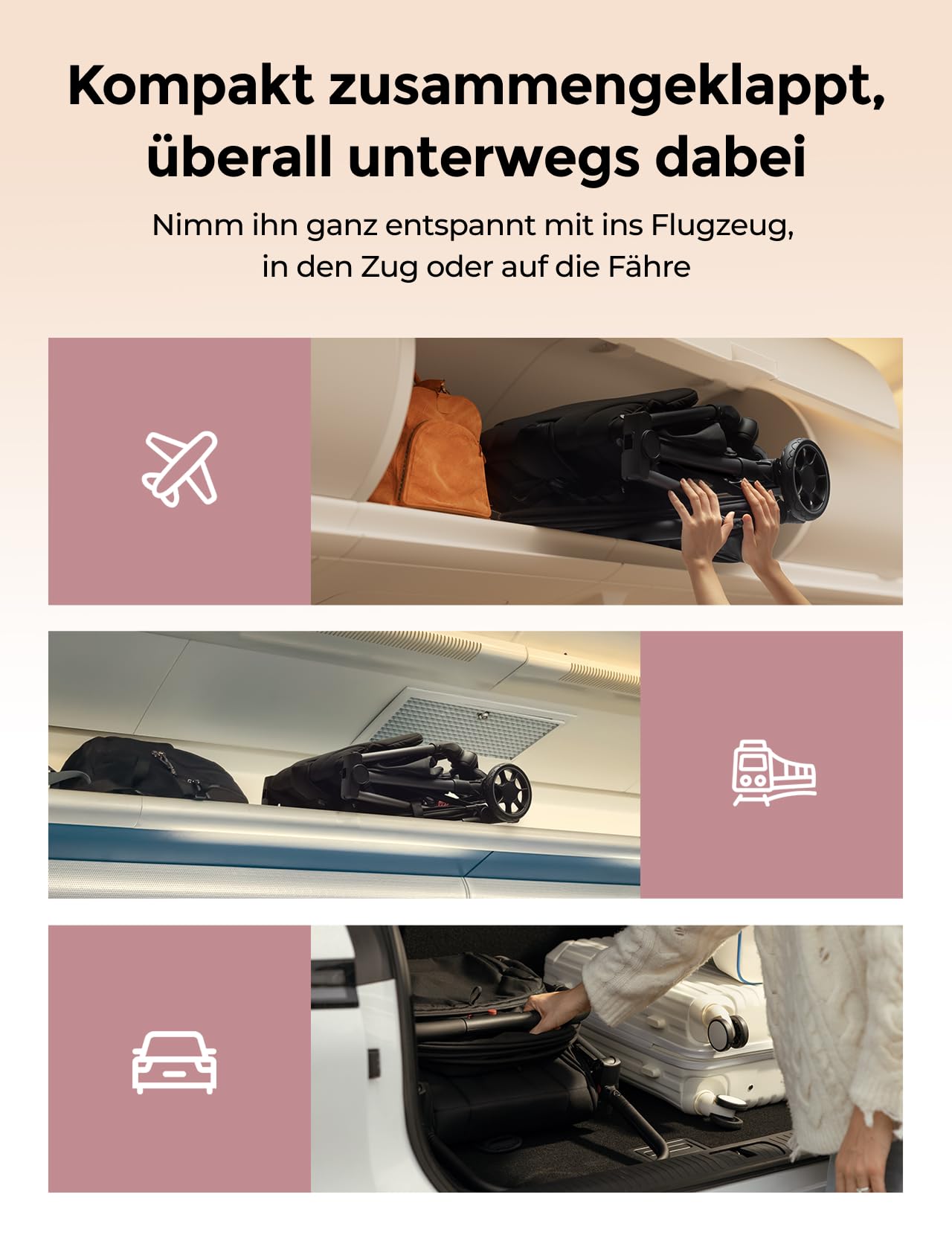 Momcozy ClickGo Buggy klein zusammenklappbar als Flugzeug-Handgepäck, Einhand-Klappmechanismus, mit Liegefunktion, UV-Schutz 50+, XL-Korb bis 3 kg, Geeignet von 0–4 Jahren bis 22 kg, Schwarz 4