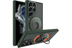 Karrint Samsung Galaxy S22 Ultra Case with Ring Holder [Compatible with MagSafe] Hard PC Translucent Matte Scratchproof Shockproof Magnetic Kickstand Stand Phone Case for Galaxy S22 Ultra Cover Green