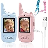 Video Walkie Talkies for Kids, 2 Pack Rechargeable Handheld Facetime Walkie Talkie with Voice Changer, 1000 Feet Range, Indoor Outdoor Camping, Travel, Hiking Birthday Toys for Boys Girls Ages 3-12
