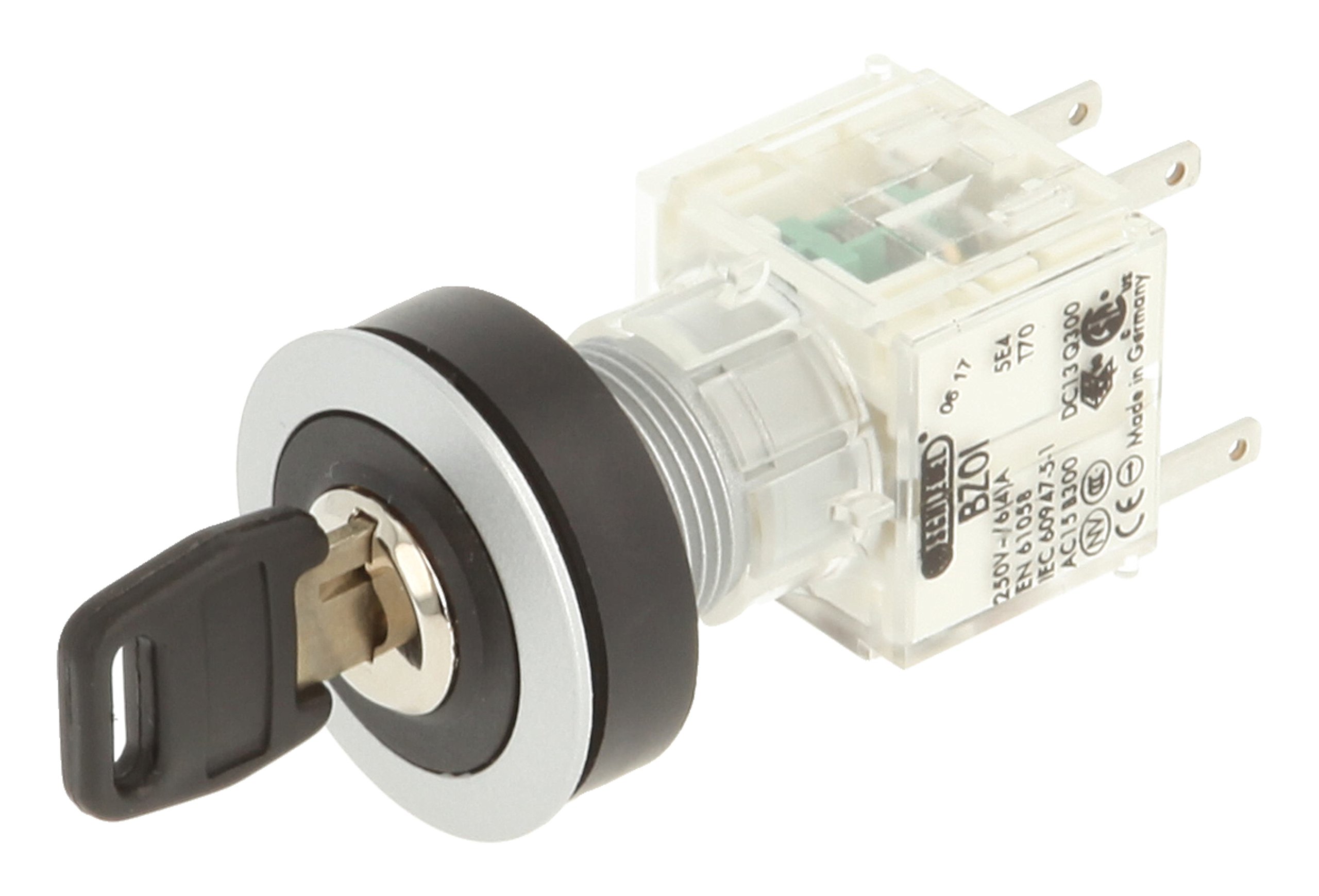 Schlegel 23.001.407 Key Switch Silver-Coloured Locking, 3 Positions 9-12-15 Ohrs, Pushbutton Contact Sensor 1 Opener / 1 Contact