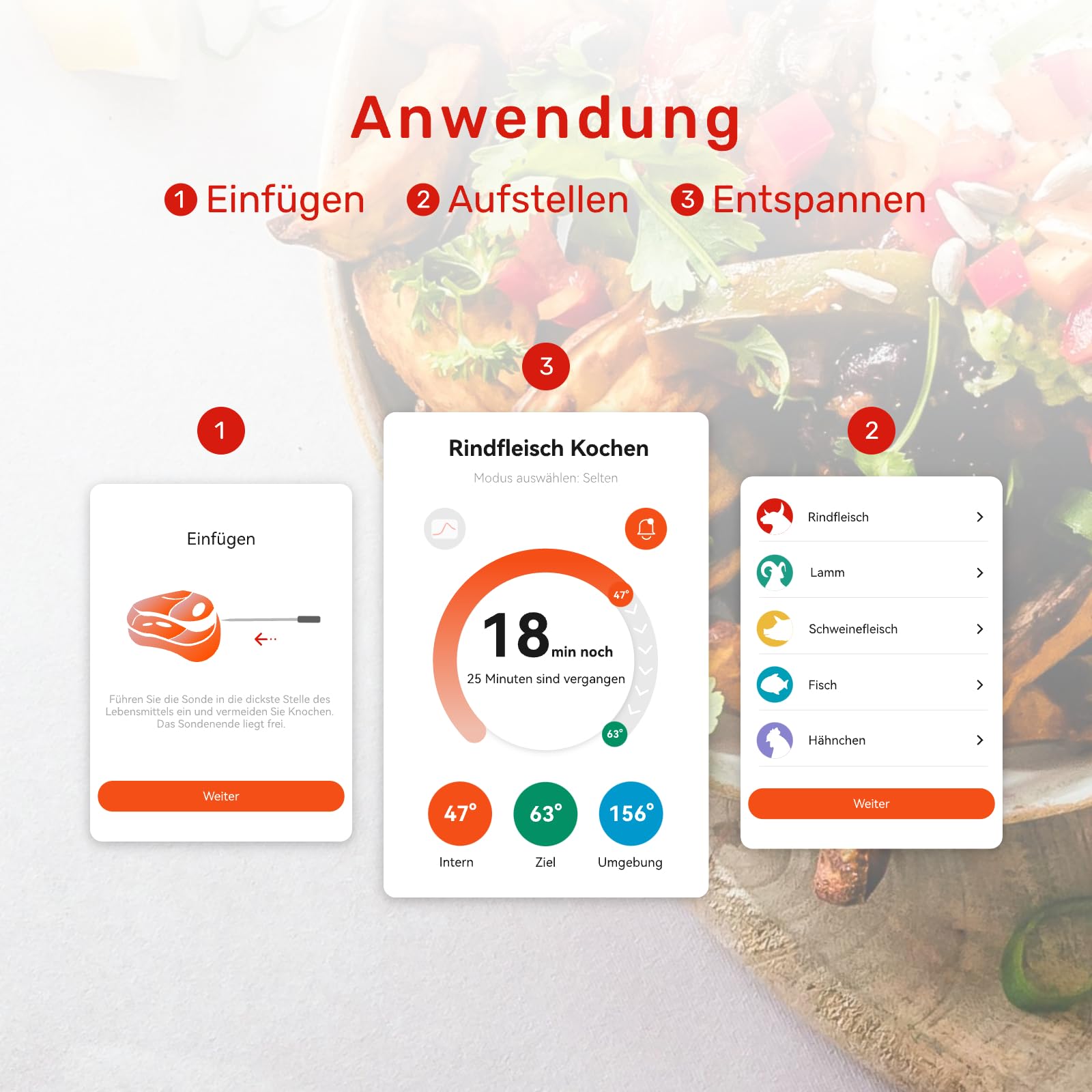 Meatmeet S Pro Fleischthermometer Kabellos mit Bluetooth, 6 Temperatursensoren arbeiten gleichzeitig, ±0,1°C Genauigkeit, App-Überwachung mit Timer und Alarm, IP69 wasserdicht und ölbeständig 4