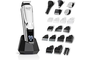 OLOV FOR MAN Beard Trimmer, 21 Piece Mens Grooming Kit for Beard & Mustache Trimming, Electric Shaver, Nose Hair Trimmer, Cordless Hair Clippers, Waterproof, Silver