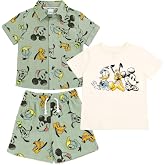 Disney Mickey Mouse Cotton Gauze Button Down Shirt, T-Shirt &amp; Shorts 3 Piece Set Infant to Little Kid Sizes (12 Months- 7-8)