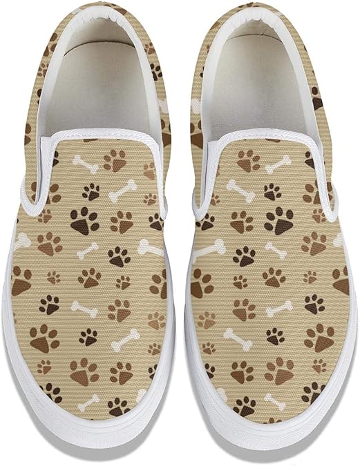 Students Dog Paw Prints Striped Brown Bone Canvas Sneakers