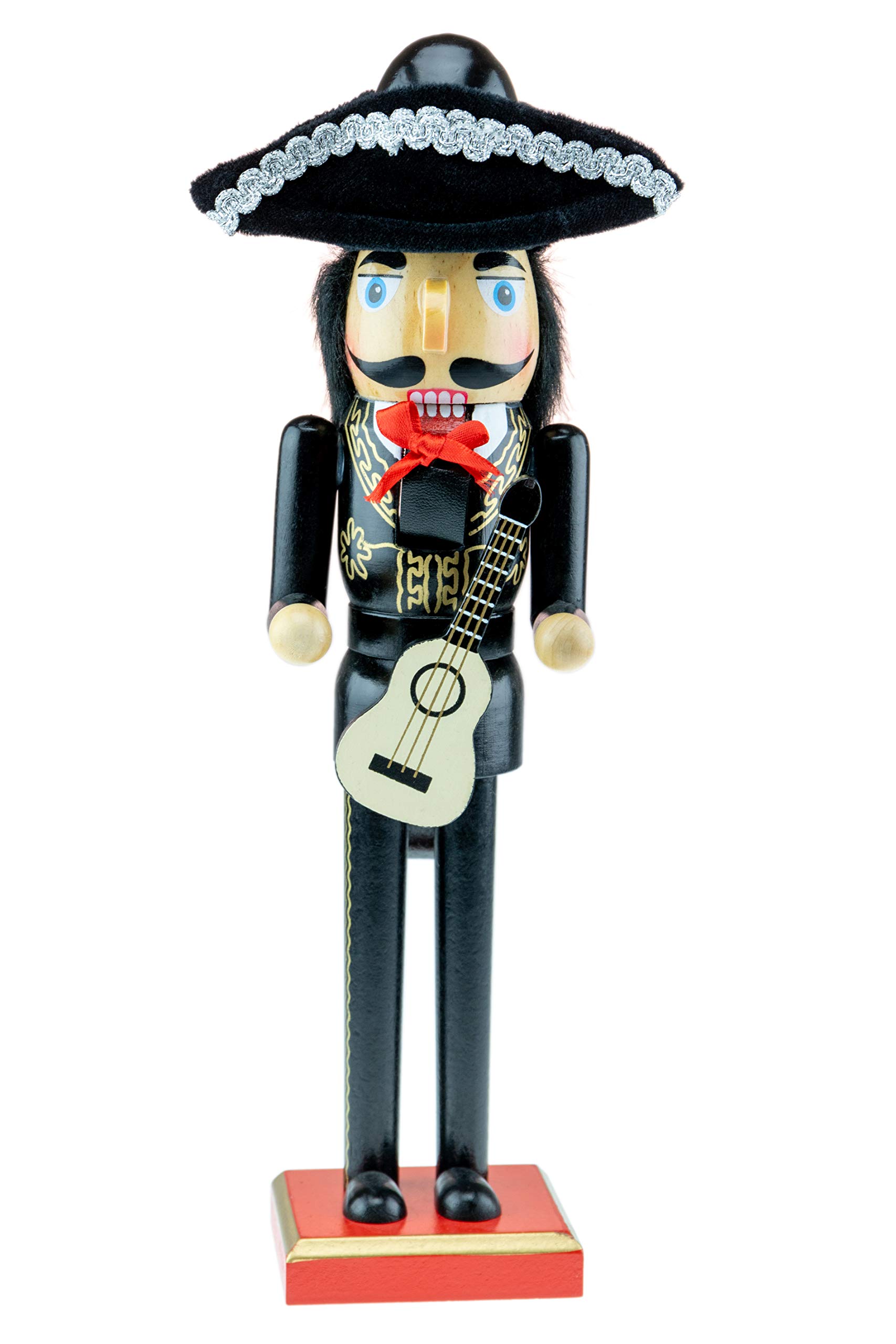 Clever Creations - Mariachi Guitarist Christmas Nutcracker - Traditional Wooden Decorative Figure in Black and Gold Charro Outfit and Hat - 14 Inches