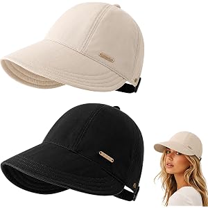 1/2 Pack Women's Wide Brim Sun Visor Hat - Adjustable UPF 50+ Open Top Cap for Ponytails, Golf, and Beach