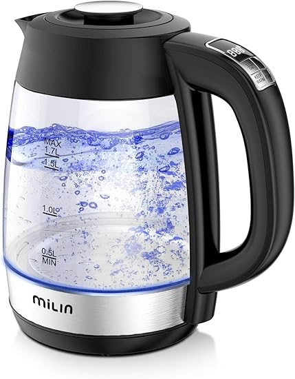 Amazon Milin 電気ケトル 温度調節 ケトル ガラス 電気ポットケトル 沸かしケトル 急速沸かし 保温 メモリー機能 低騒音 コンパクト 1 7l ブラック Milin 電気ケトル 通販